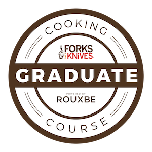 rouxbe-fok-badge Graduate seal of Forks Over Knives Cooking Course with Rouxbe